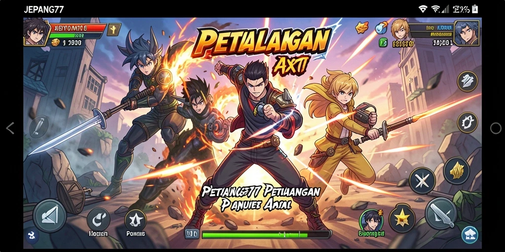 Tampilan gameplay seru dari JEPANG77 dengan karakter Anime menarik.