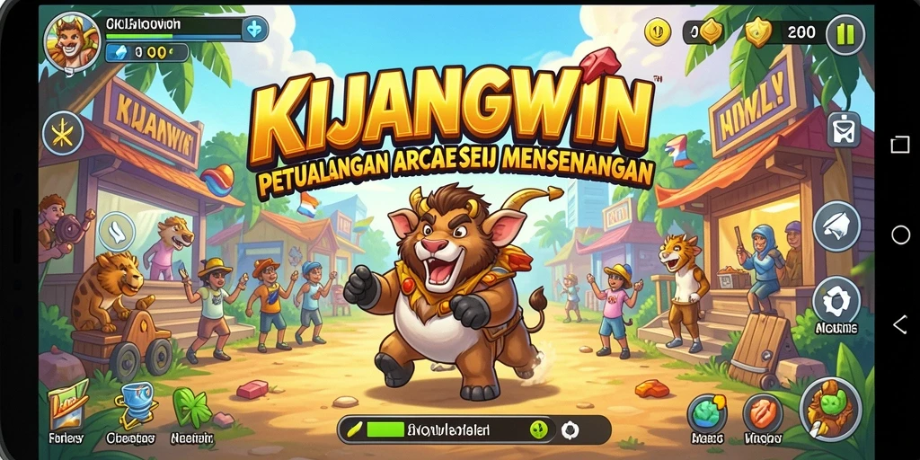 Screenshot KIJANGWIN menampilkan gameplay Arcade yang dinamis dan penuh warna.